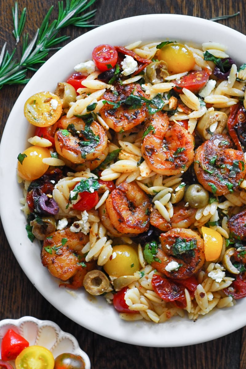 Greek Shrimp Orzo with Feta, Olives, and Tomatoes