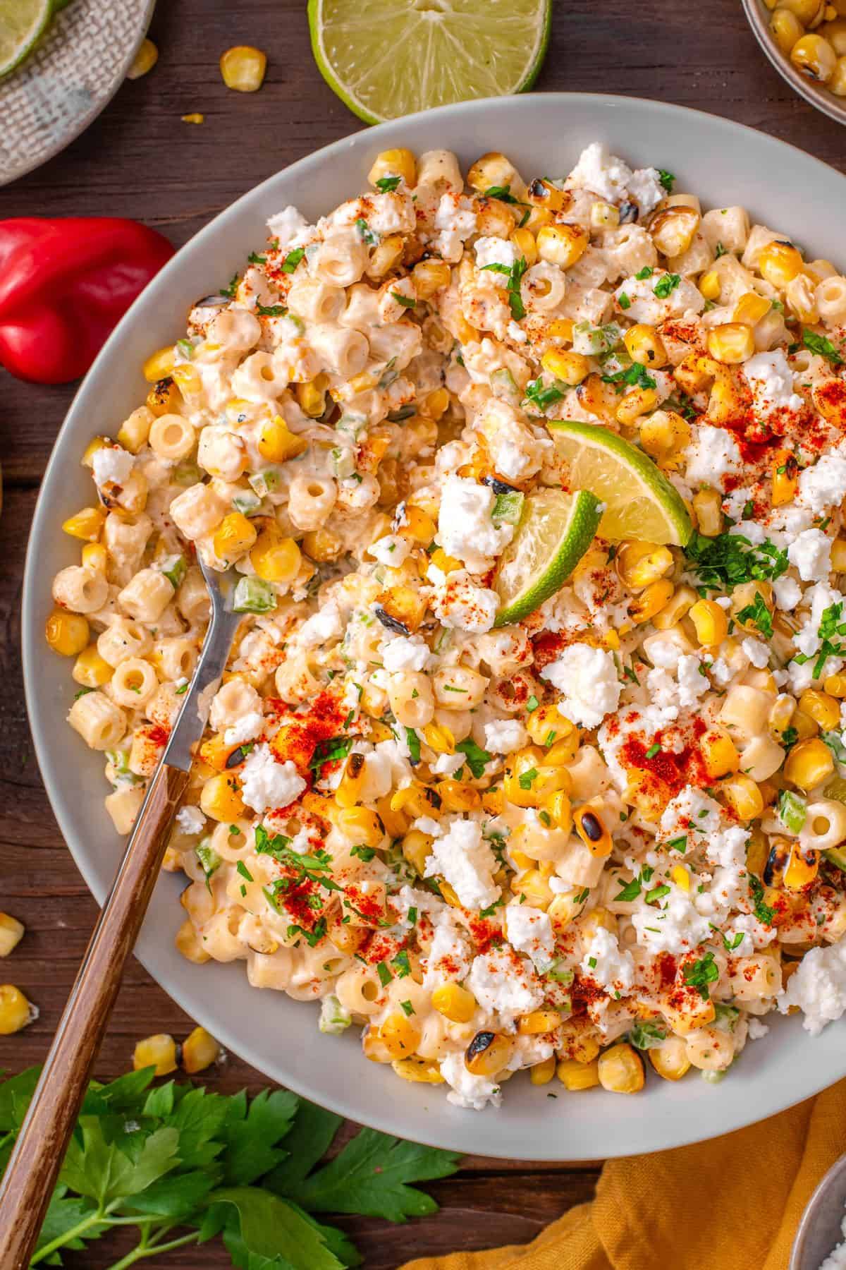 Mexican Street Corn Pasta Salad on a plate.