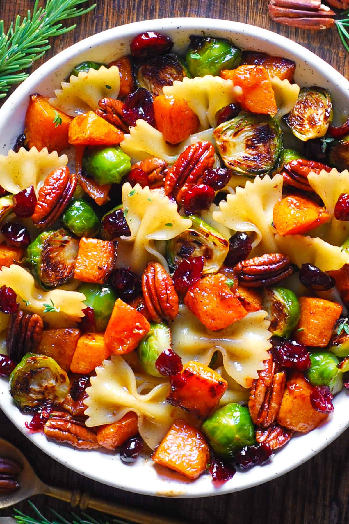 Butternut Squash Pasta Salad in a white bowl.