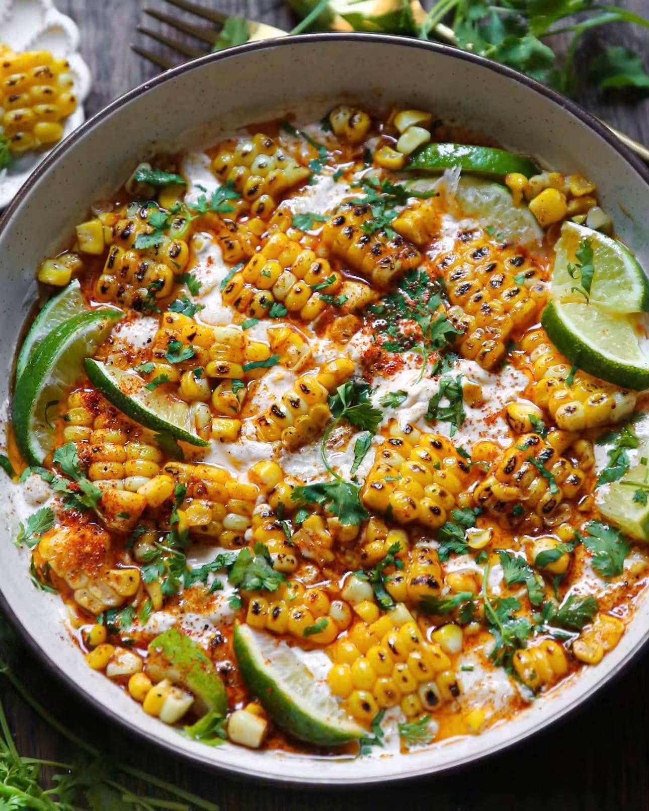 Mexican Street Corn Dip appetizer in a bowl.
