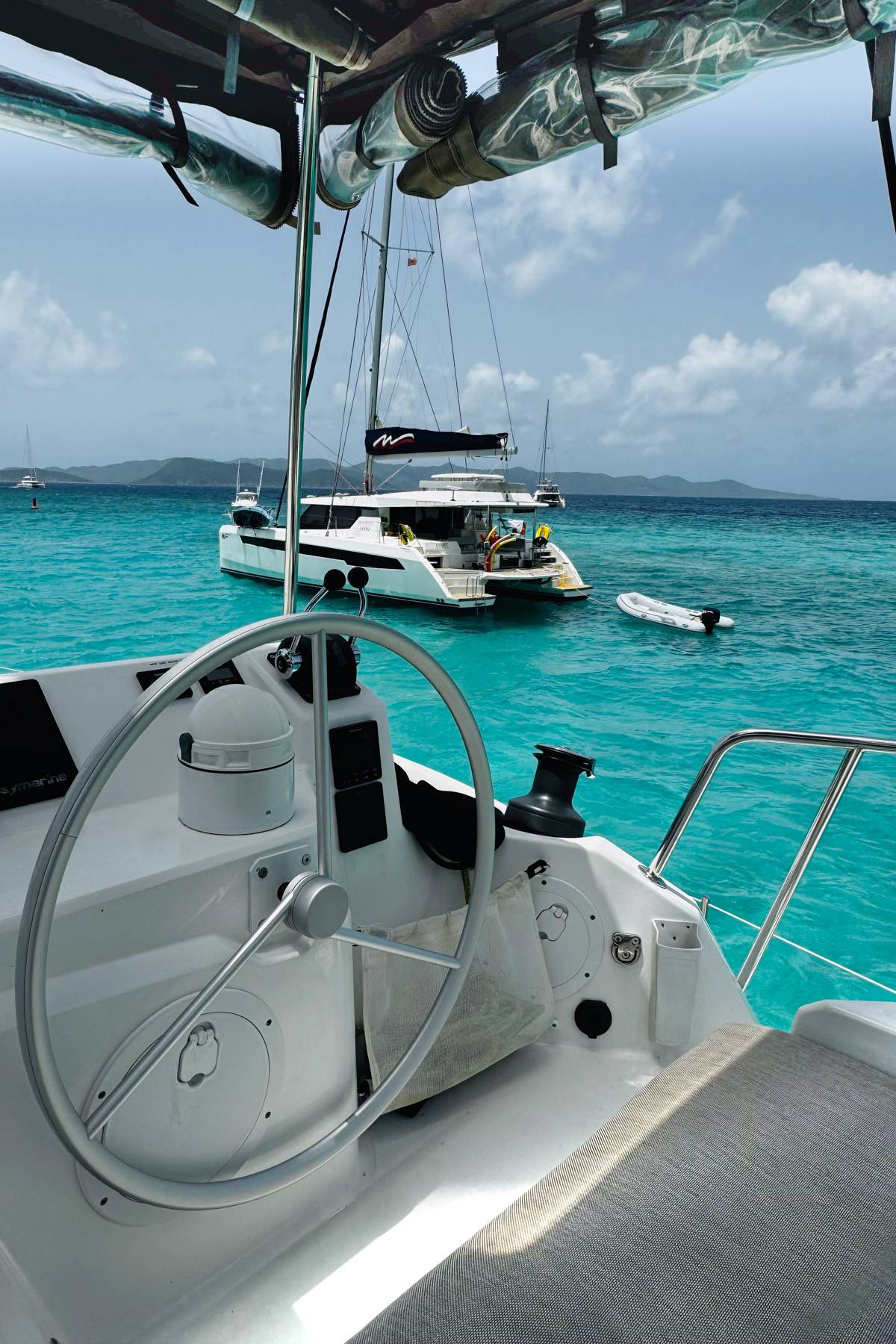 on the deck of the sailing boat.