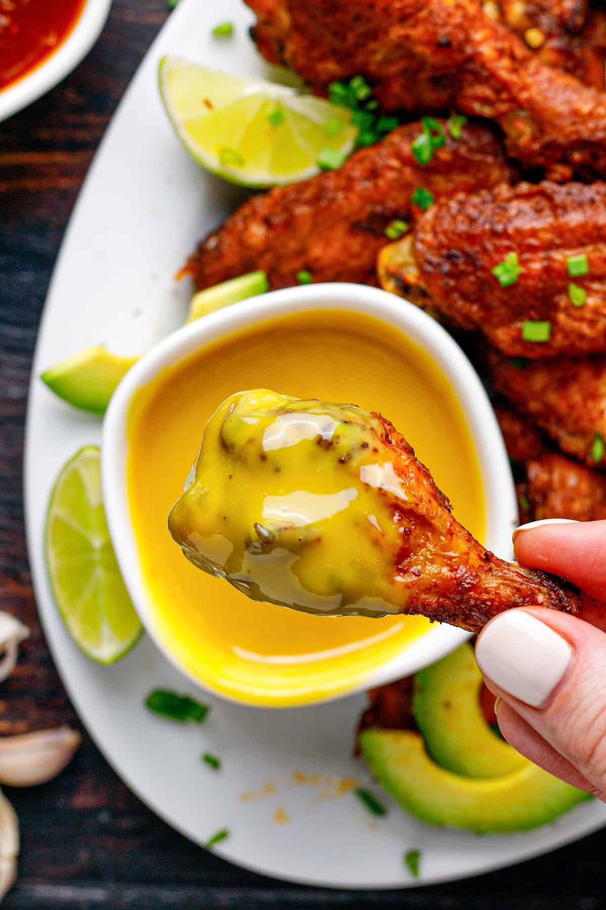 Crispy Baked Chicken Wings with Mustard sauce.