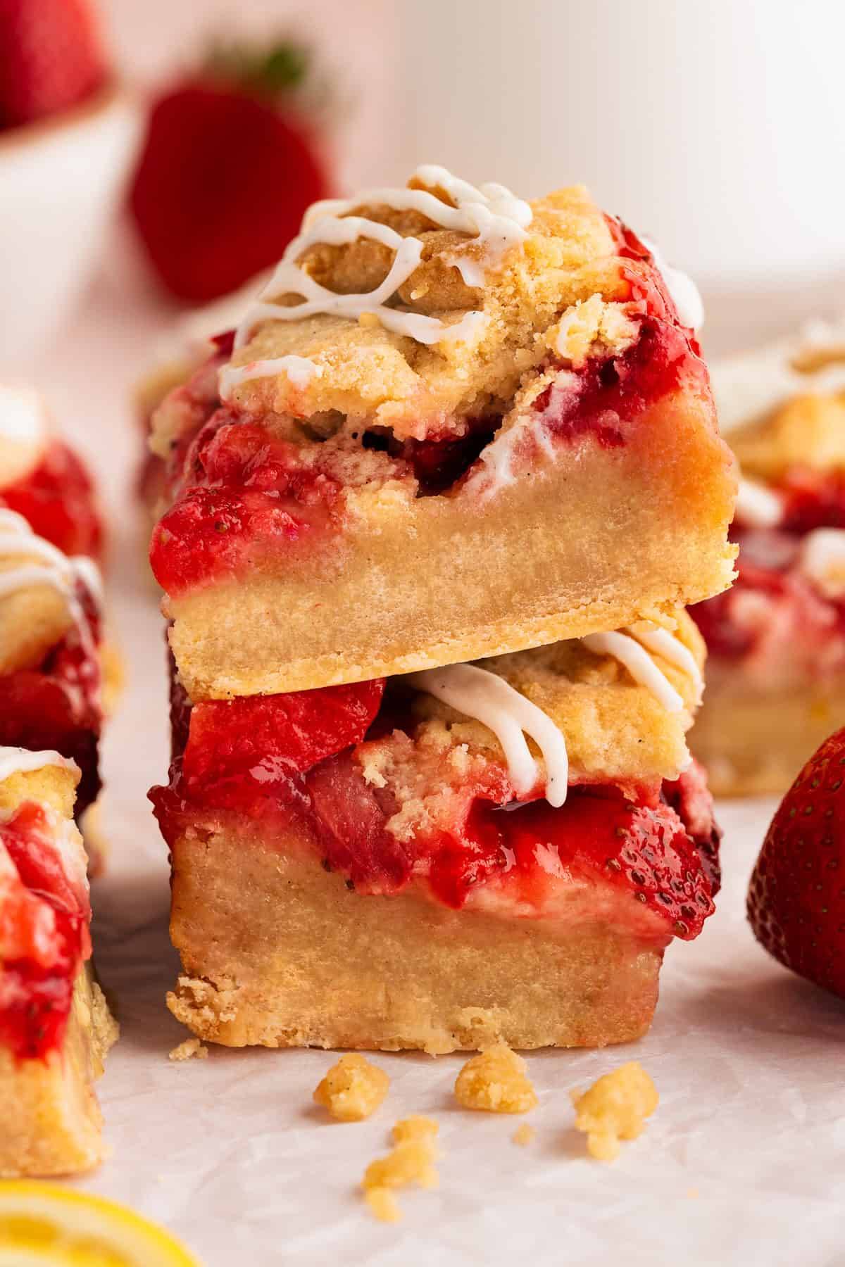 Strawberry Crumble Bars with Lemon Glaze