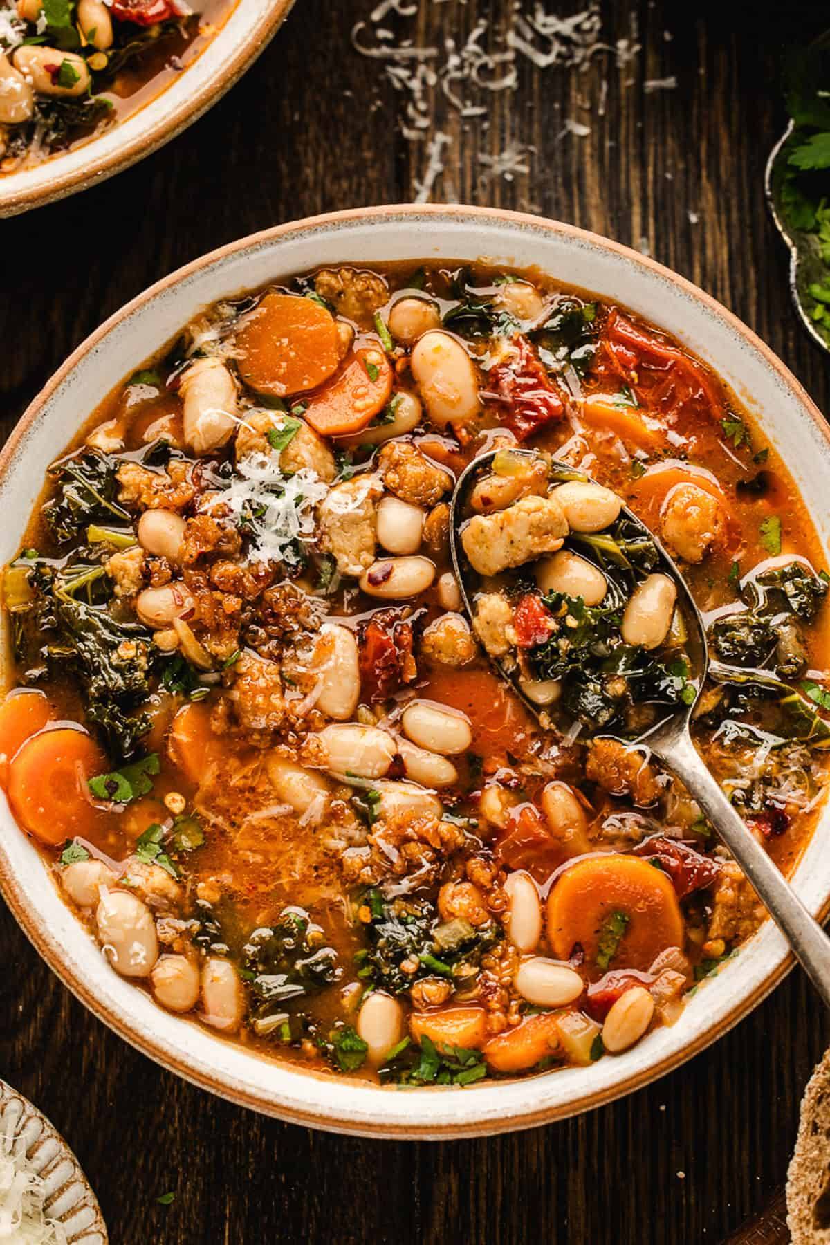 Tuscan White Bean Soup in a bowl.