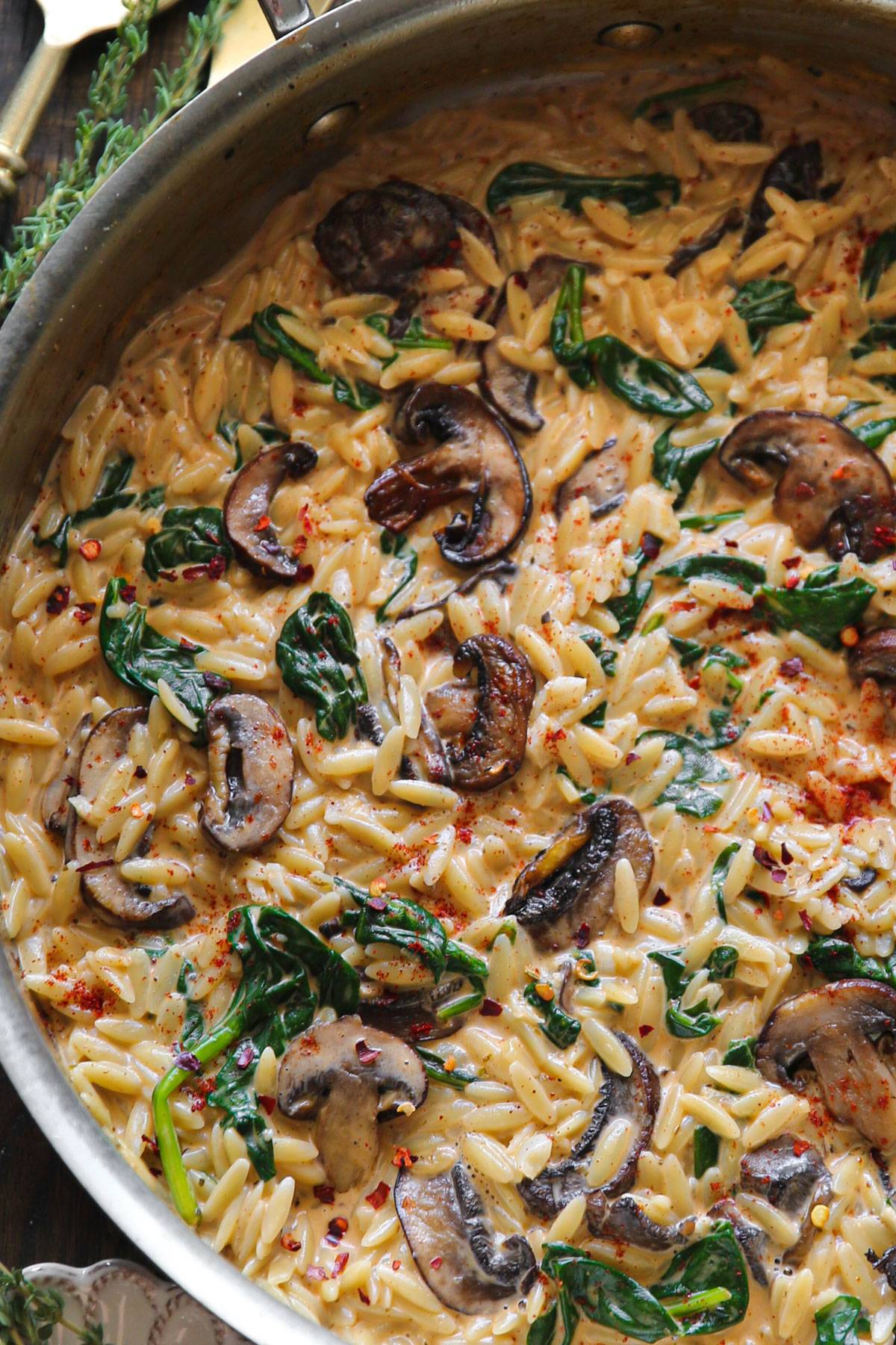 Creamy Spinach and Mushroom Orzo