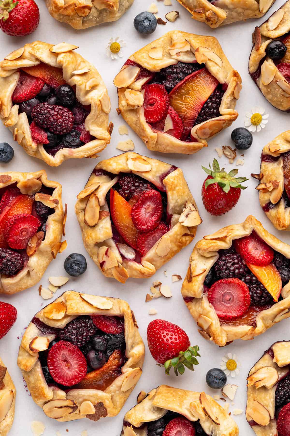 Mini Fruit Galettes (with store-bought crust, berries, nectarines, and raspberry jam).