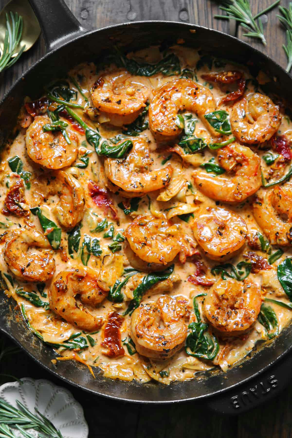 Tuscan Shrimp with Spinach, Artichokes, and Sun-Dried Tomatoes