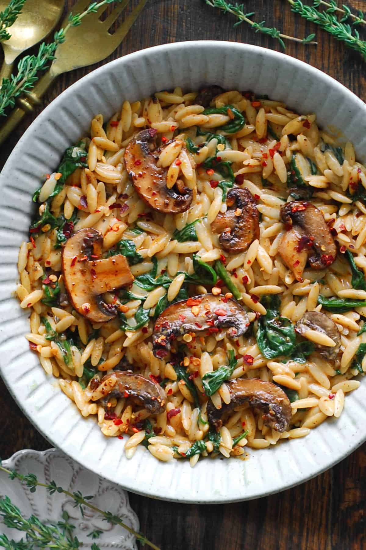 Creamy Spinach and Mushroom Orzo