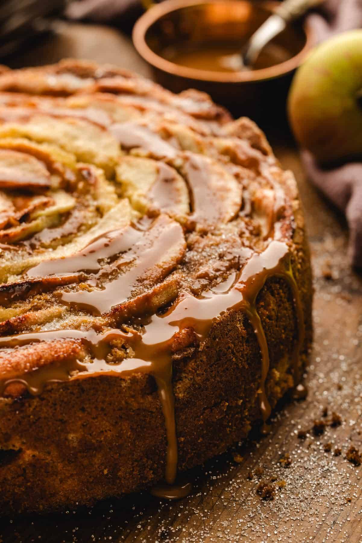 German Apple Cake with Caramel Drizzle.