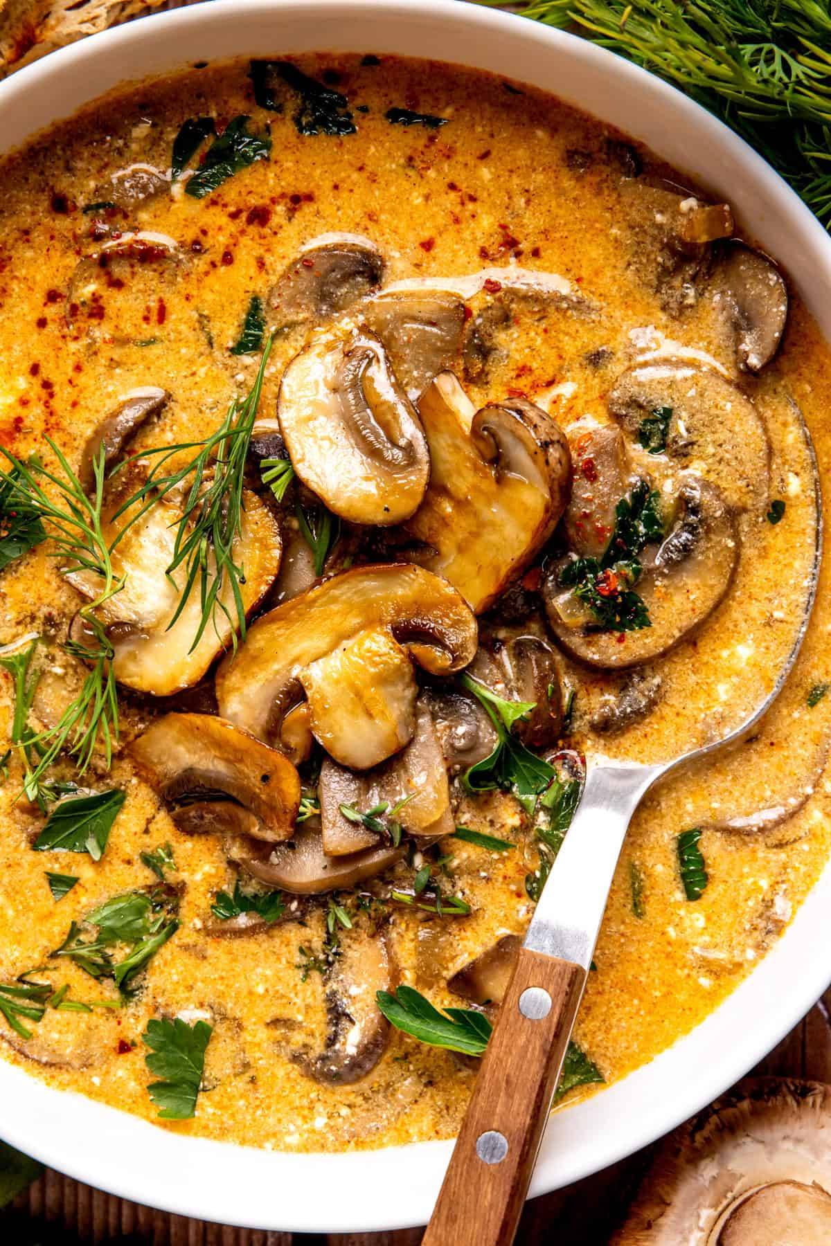 Hungarian Mushroom Soup in a bowl.