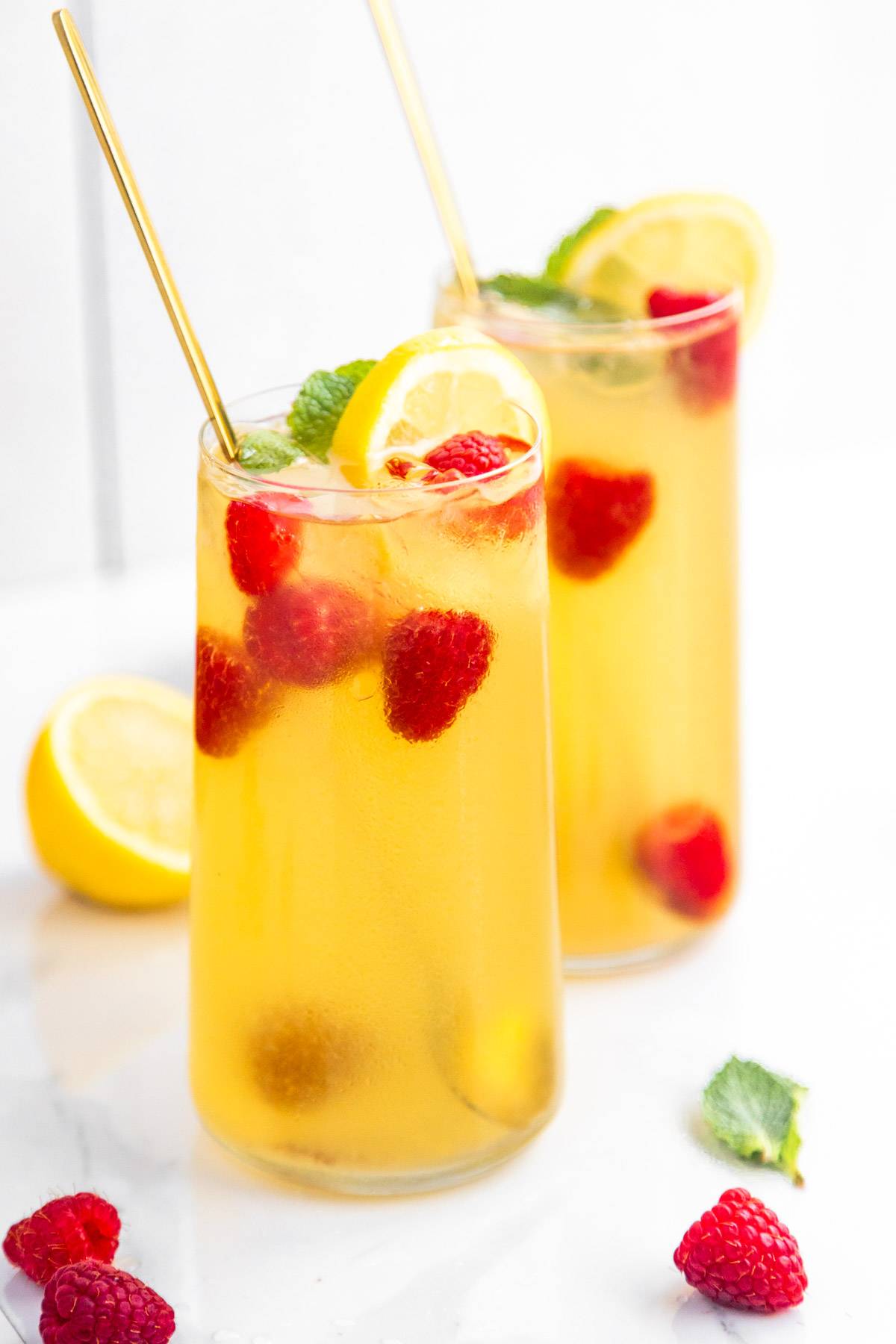 Iced green tea lemonade in a glass.