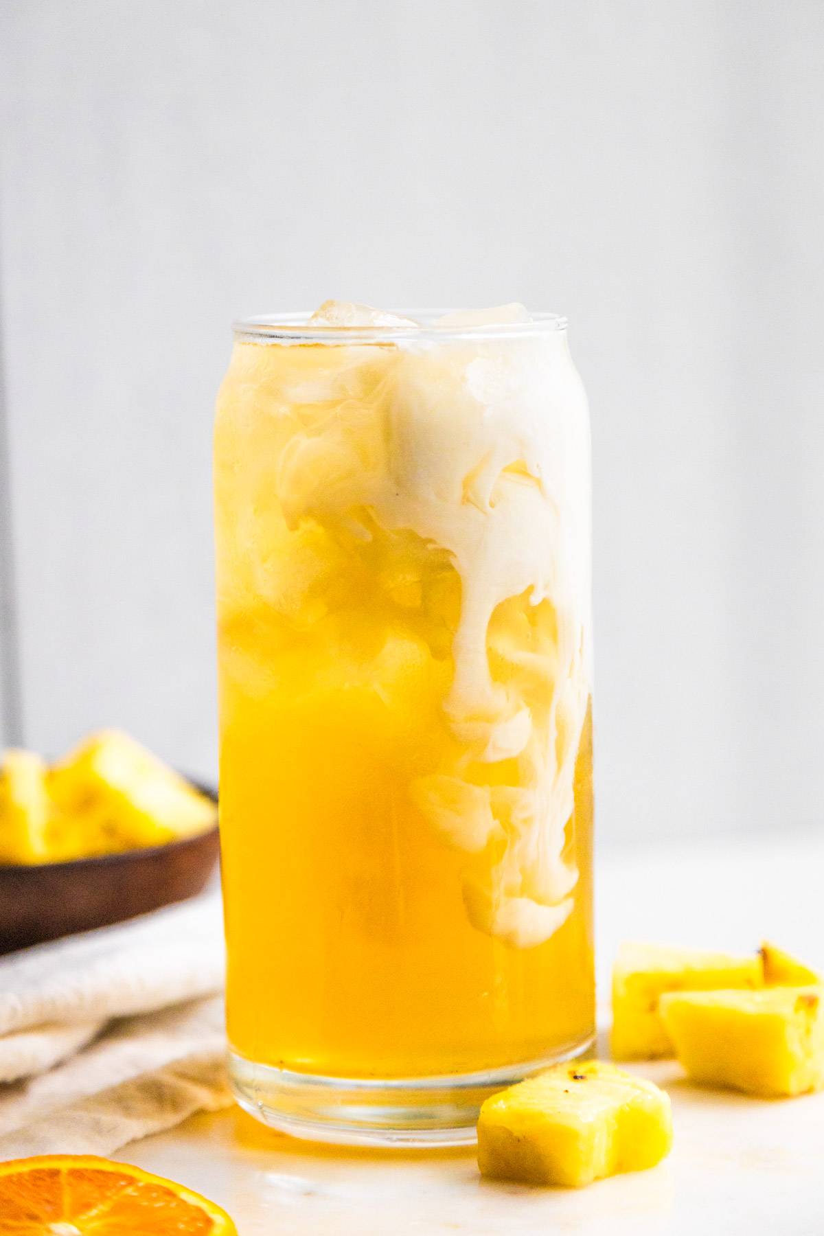 Pineapple skin tea in a glass.