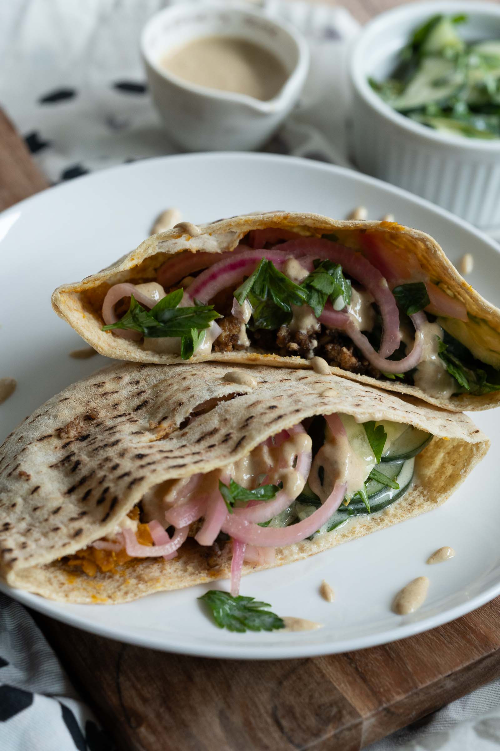 Middle-Eastern Red Lentil and Tofu Stuffed Pita