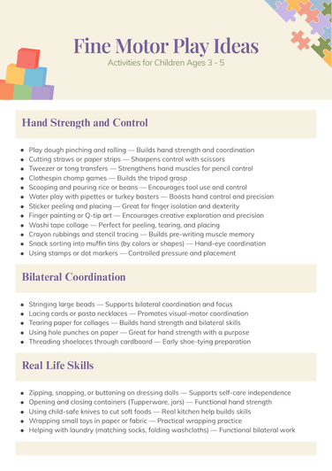 Fine Motor Play Ideas- 3-5