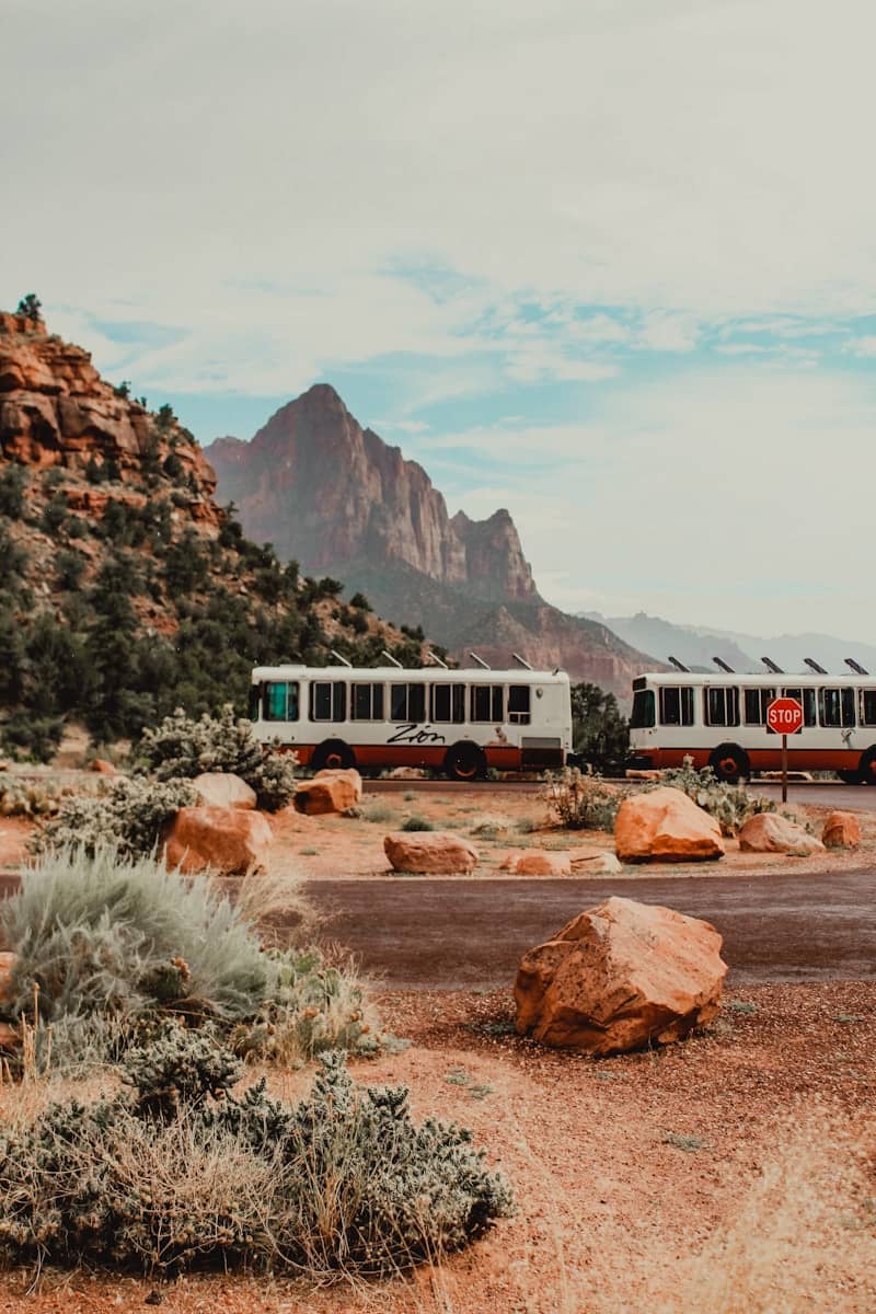 white and brown train near brown mountain under white cloudy sky during daytime