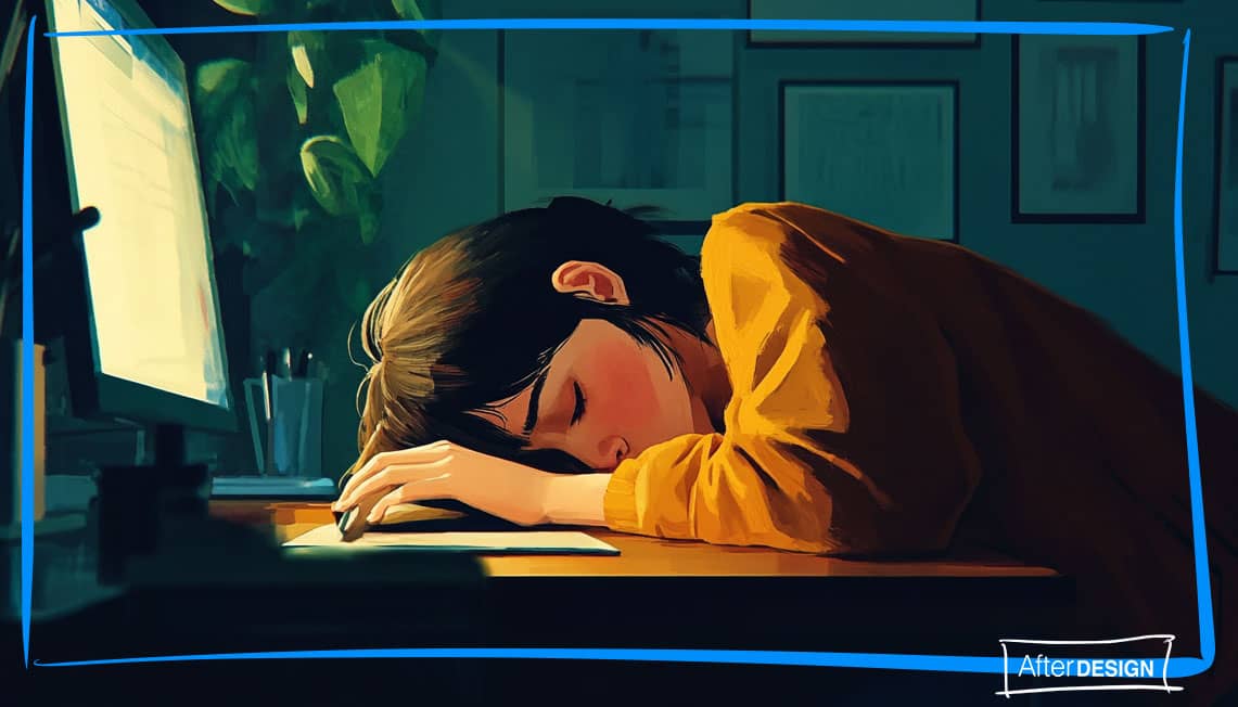 A woman sleeping at her desk