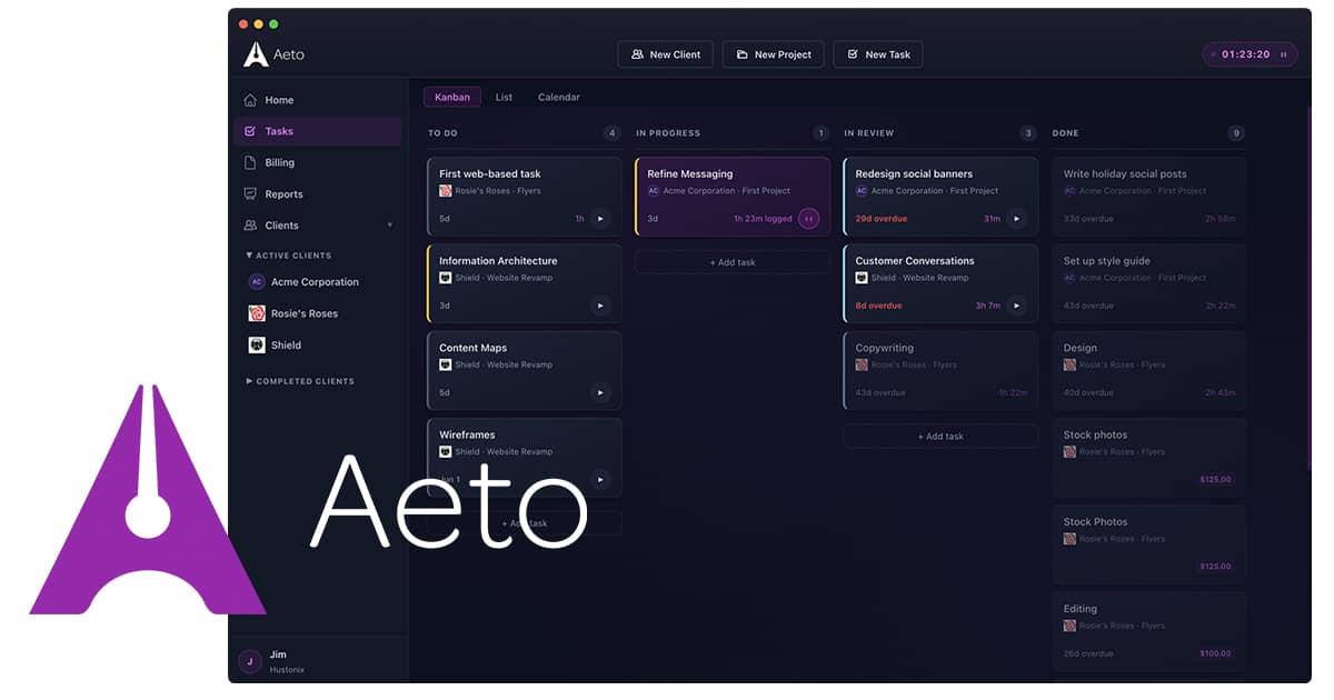 Aeto logo and kanban board
