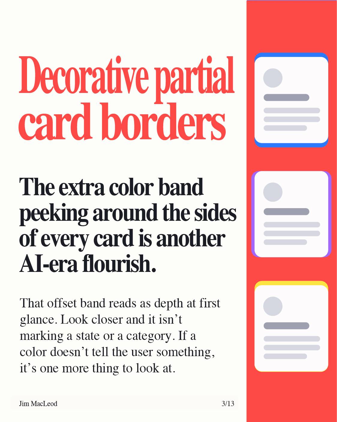 Slide on decorative partial card borders, showing cards with colored bands peeking out behind them.