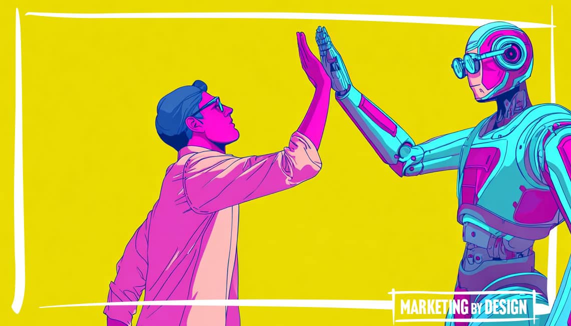 A person gives a high five to a robot