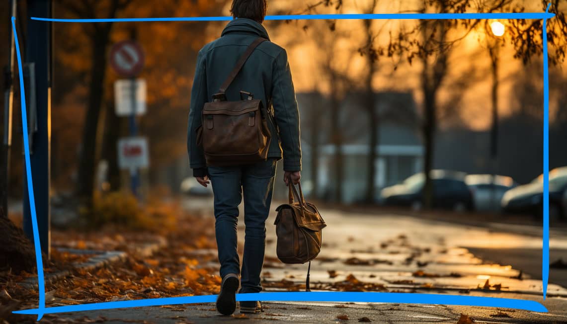 A man is walking to a new job