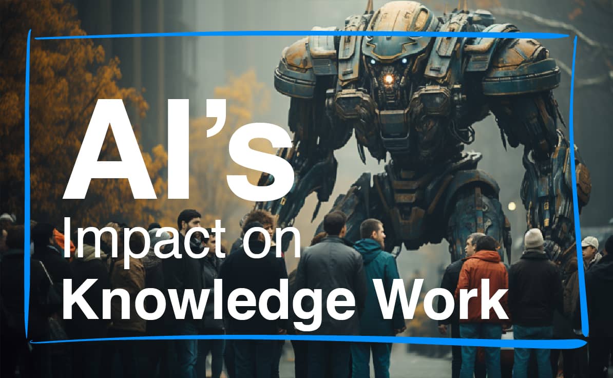 AI robot lording over a group of workers