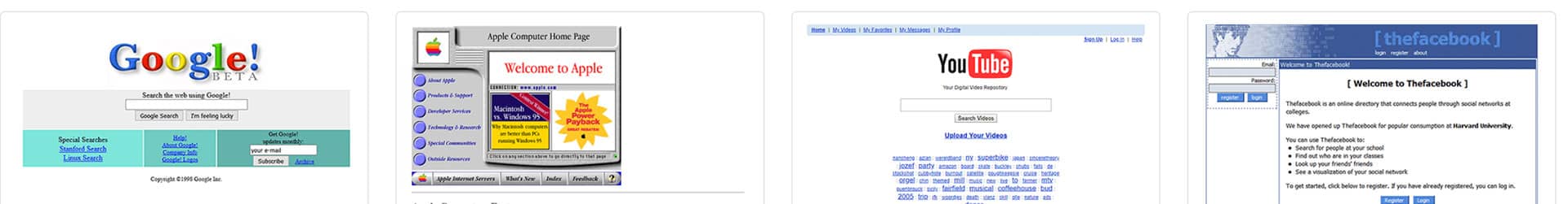 Screenshots of old websites