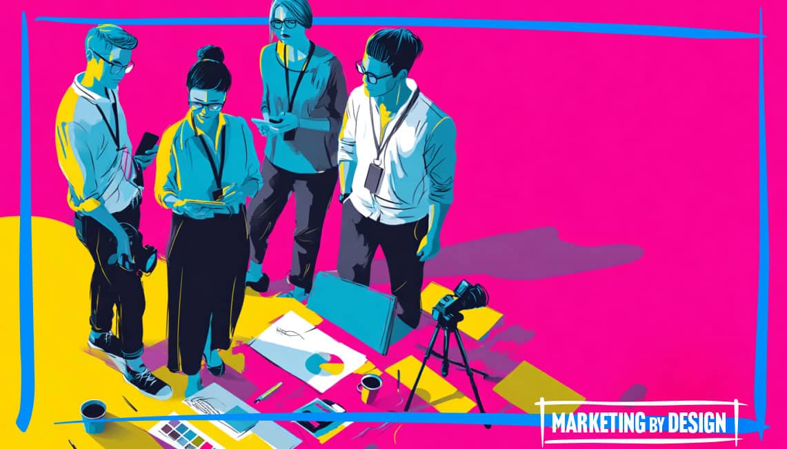 Illustration of marketing team during rebranding.