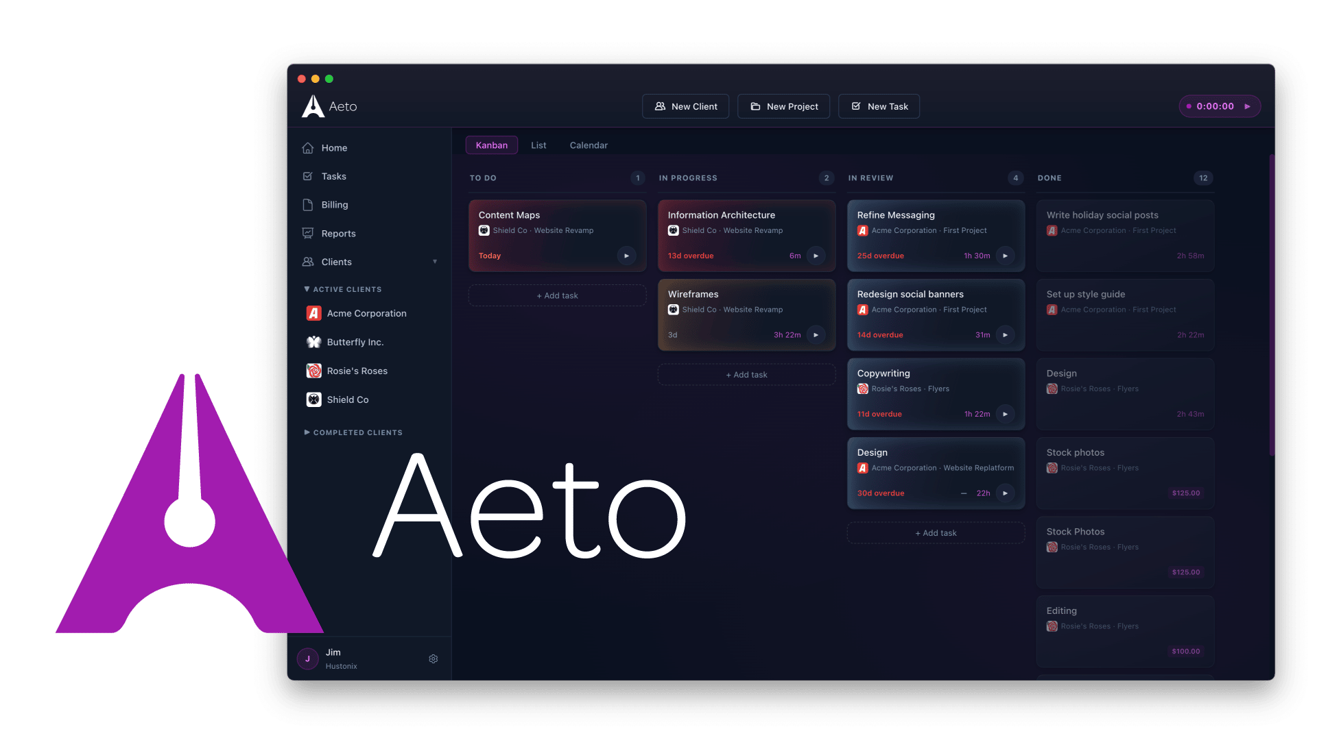 Aeto logo and kanban board
