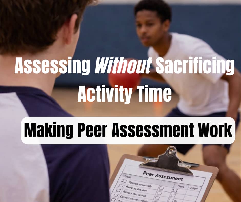 Student engaged in peer assessment in a PE class. 