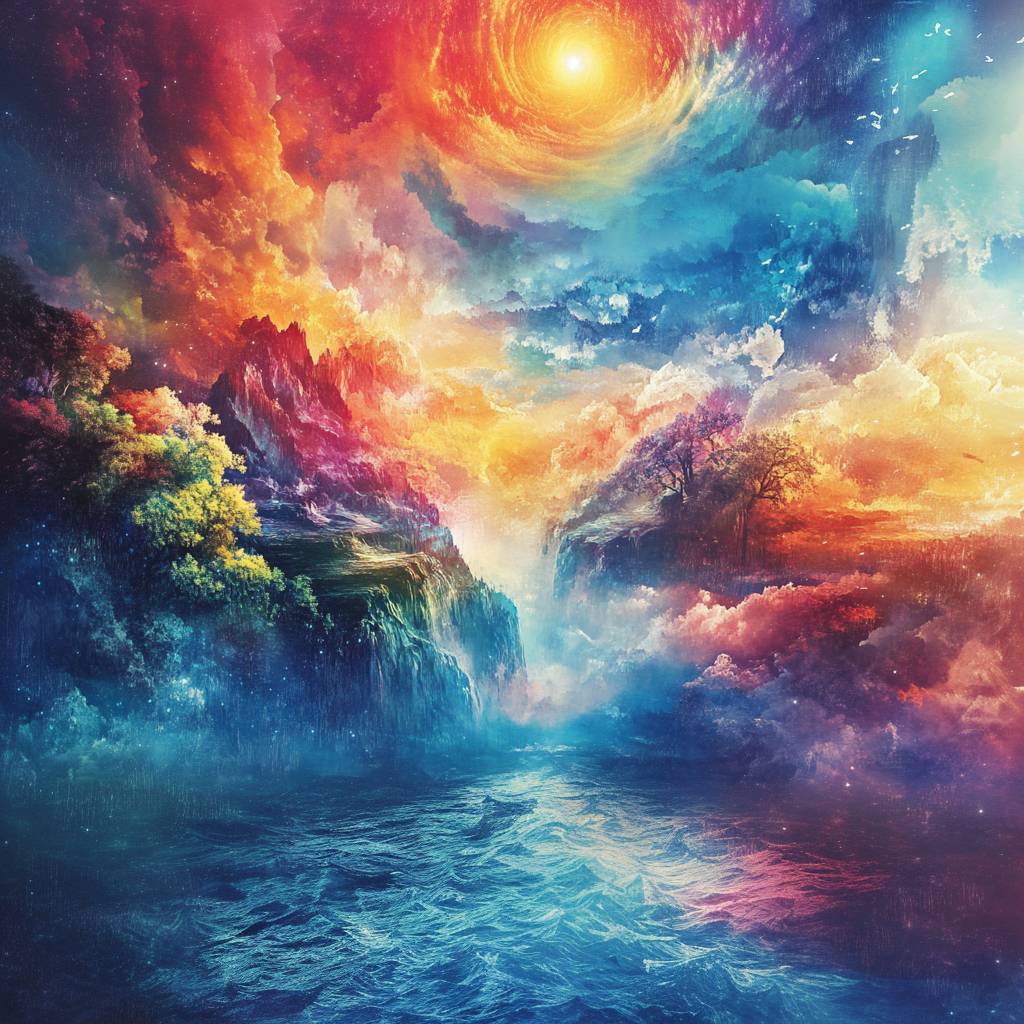An abstract painting of a cliff, and an ocean.
