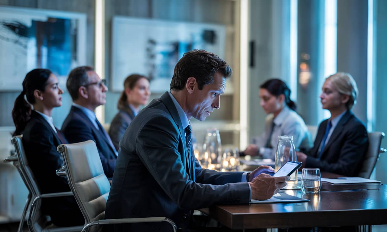 distressed man in a meeting