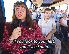 Gif of a terrible tour guide from "Little Britain"