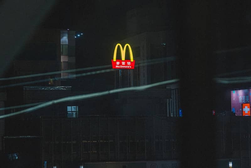Mcdonald's sign glowing at night