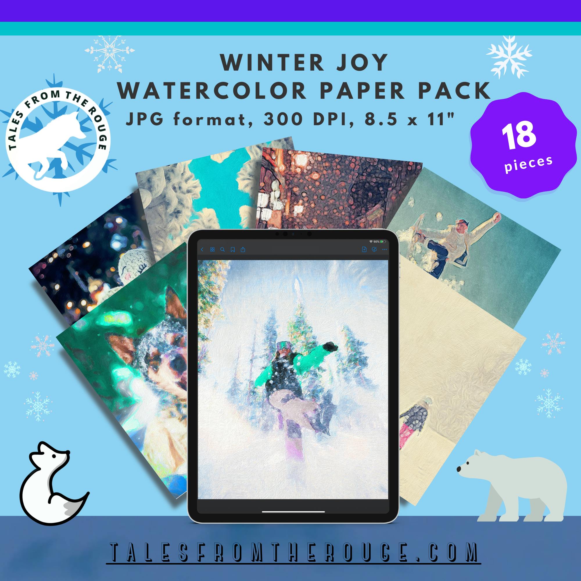 Winter Joy Watercolor Paper Pack (20 pieces, Commercial Use)
