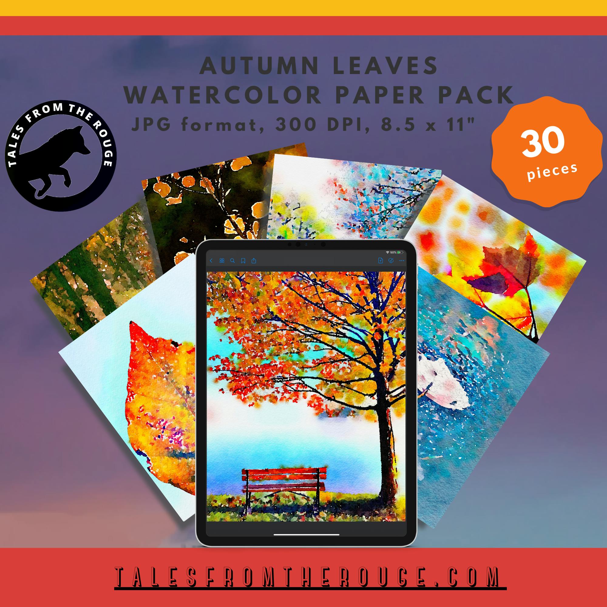 Autumn Leaves Watercolor Paper Pack (30 pieces. Commercial Use)