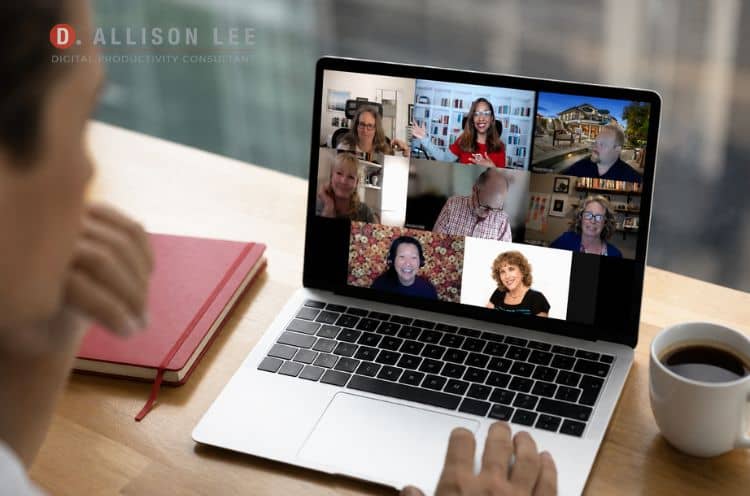 Deb Lee hosting a virtual Action Day co-working session with entrepreneurs over Zoom