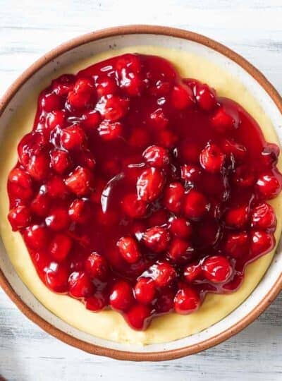 cherry cheesecake dip in a bowl