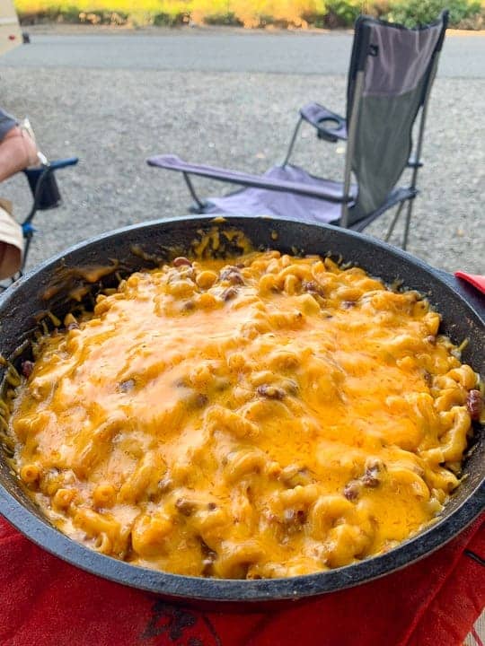 chili mac in large pan