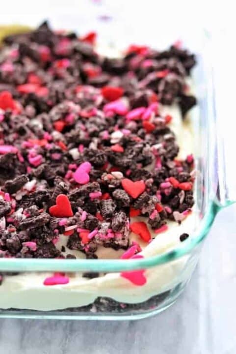 top down view of fruit salad in a serving dish