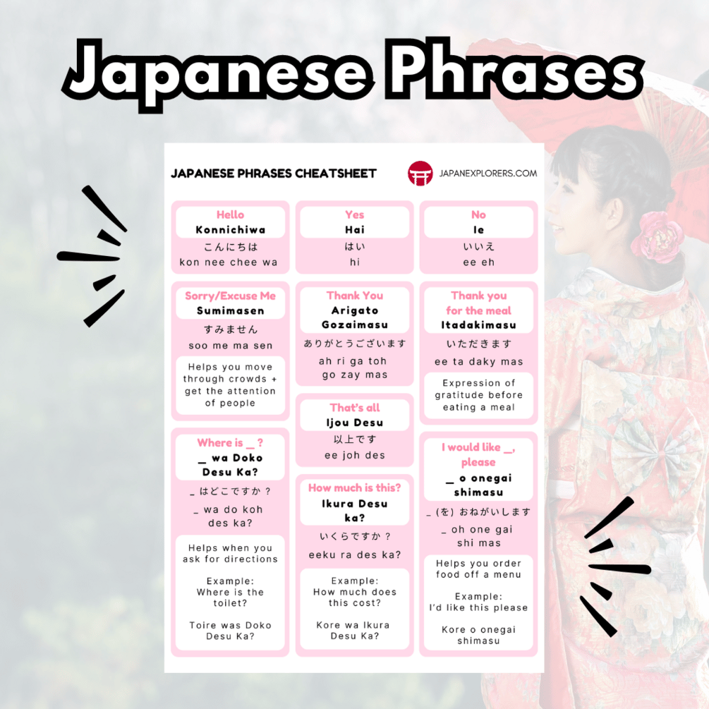 Japanese Phrases Cheat Sheet