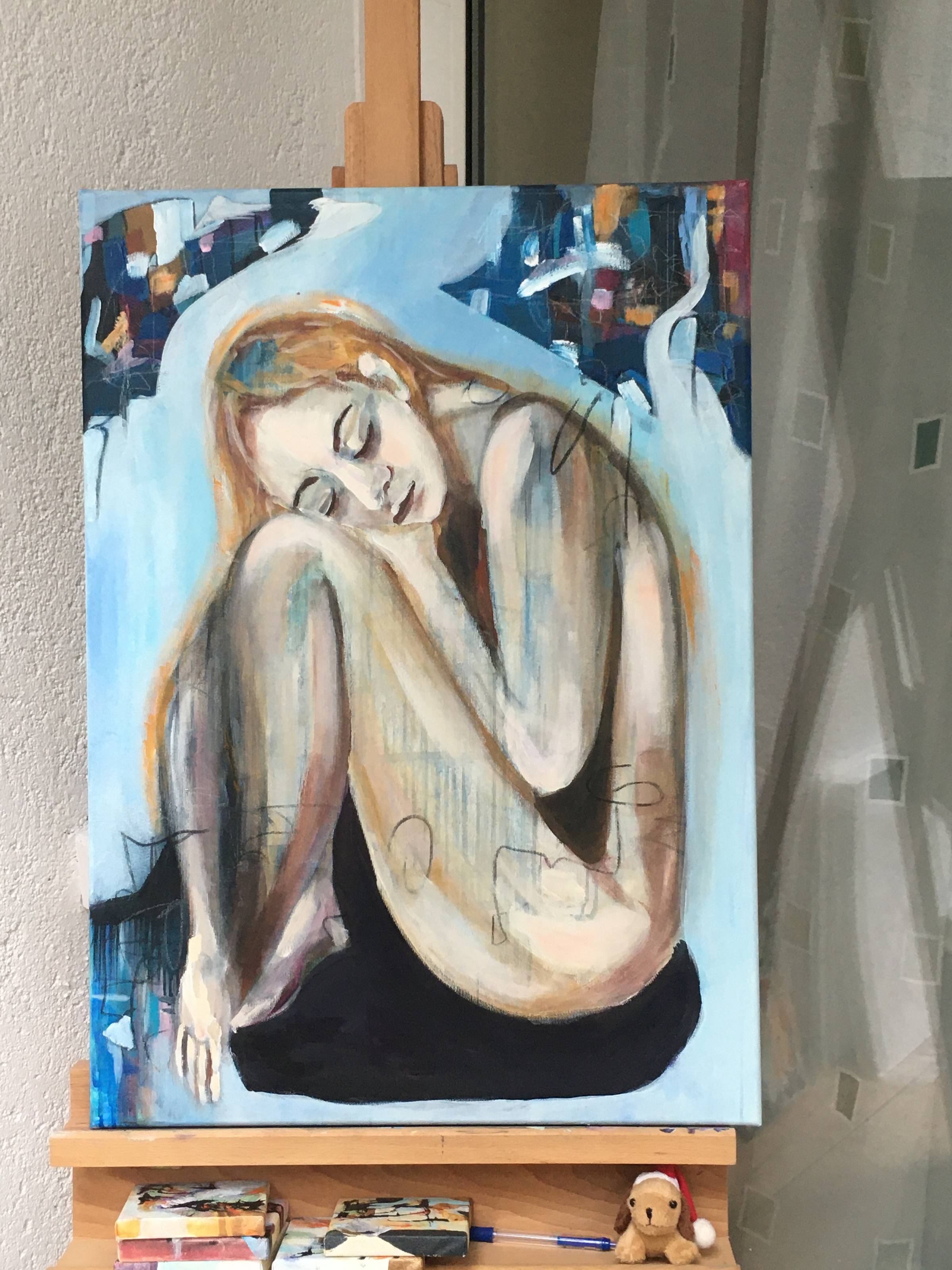 Abstract painting in soft, calming tones symbolizing emotional retreat and quiet reflection – featured in The Journaling Muse Issue 18: When the World Feels Too Loud