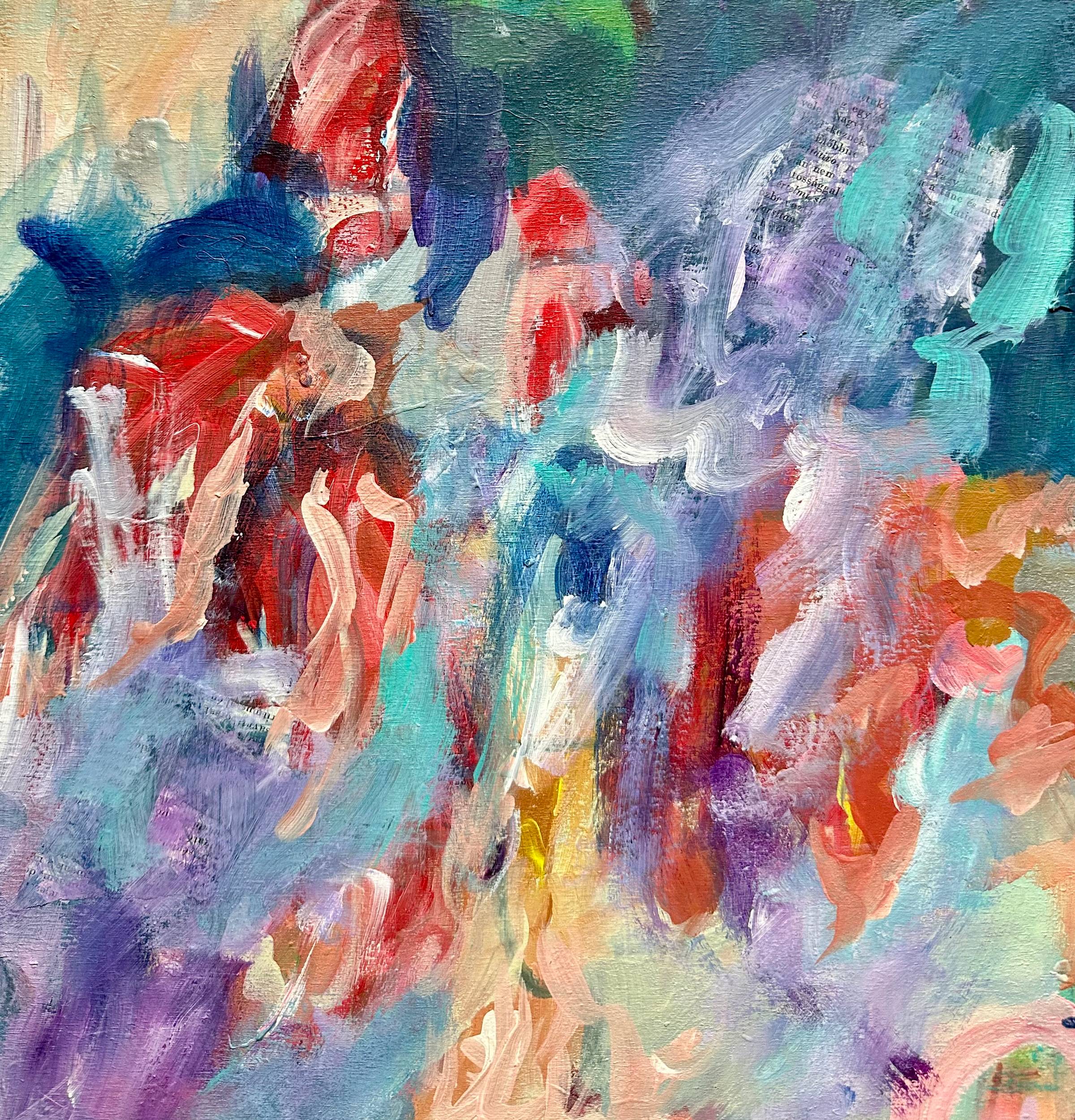 Abstract impressionist painting with layered textures and blended summer-to-autumn colors, symbolizing endings and beginnings by Beata Bosze.