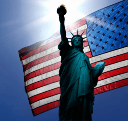 The statue of liberty is holding a bird in its hand