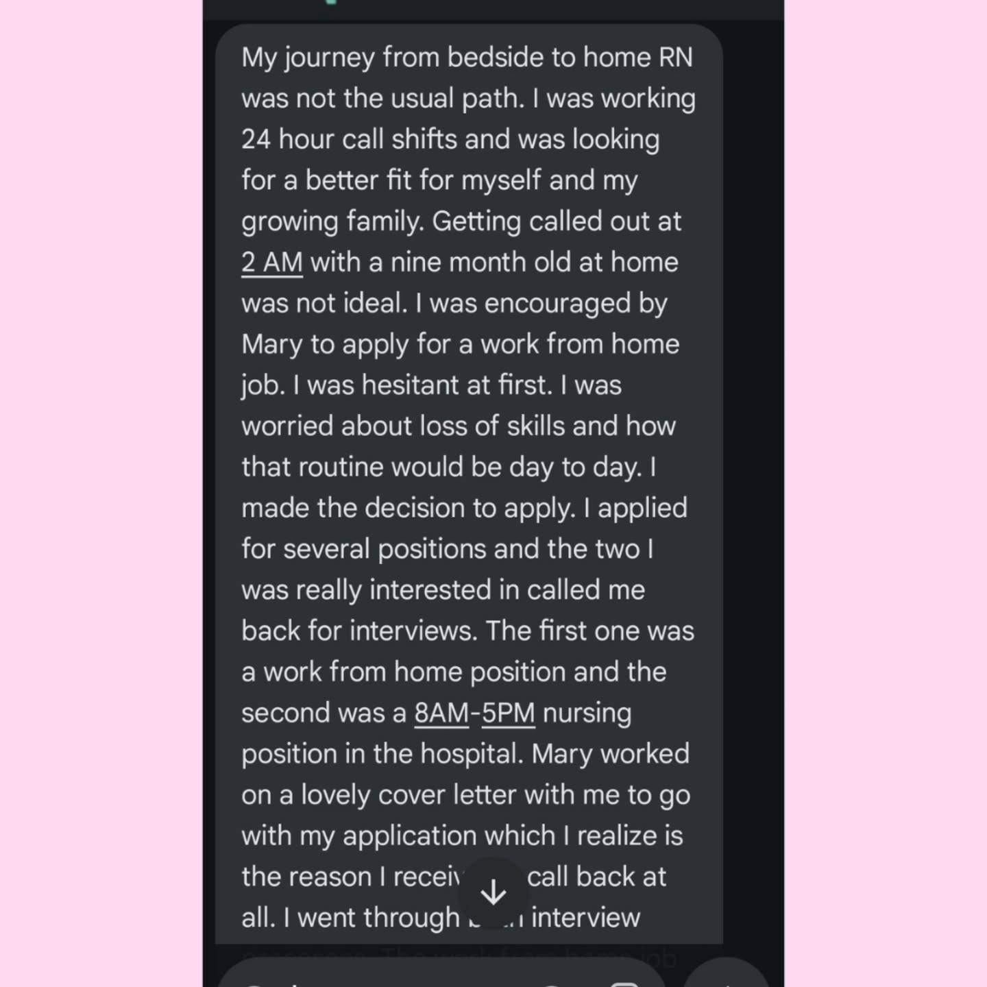 I certainly didn't expect this this morning but it's a strong reminder why I am trying to build a clear path to remote nursing for fellow nurses. We ALL deserve this!!!
