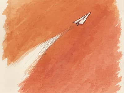 hand-drawn paper airplane mid-flight