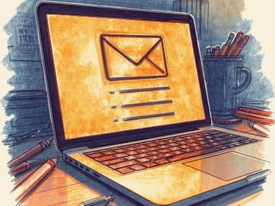 hand drawn laptop opened to somebody's email inbox