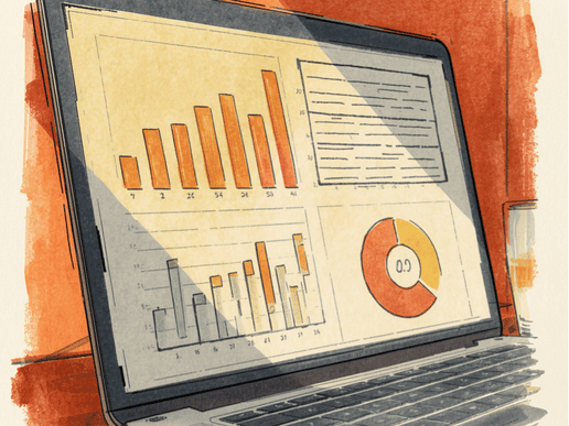 email marketing analytics dashboard illustration for independent musicians — charts showing open rates and engagement