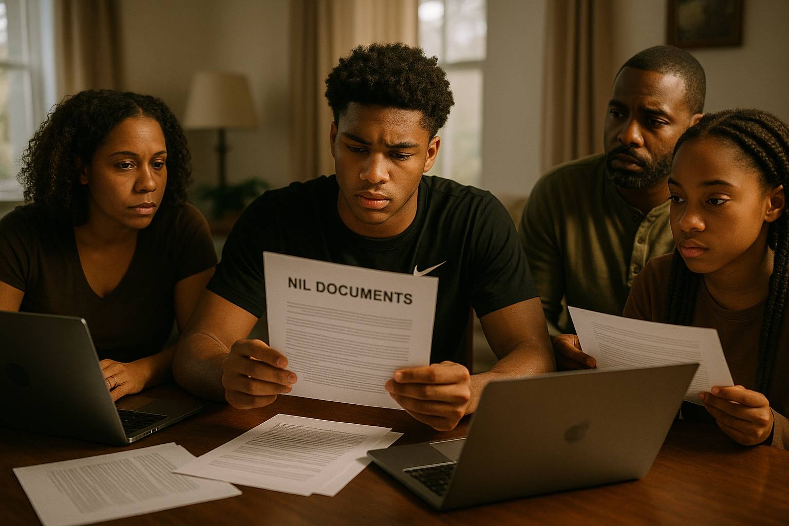 Family reading NIL paperwork