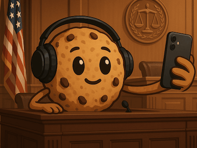 Cookie on the witness stand taking a selfie