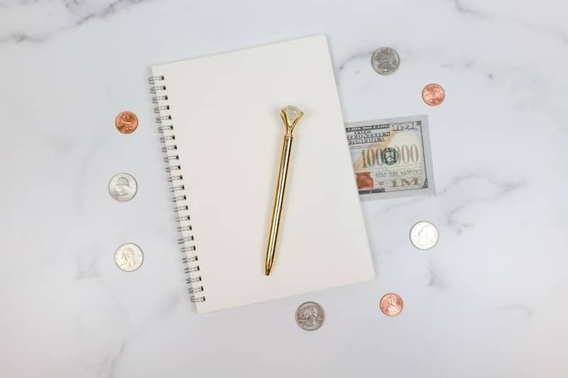 This feminine styled stock photo features money, cash, and coins and is perfect for business, accounting, or personal finance content.